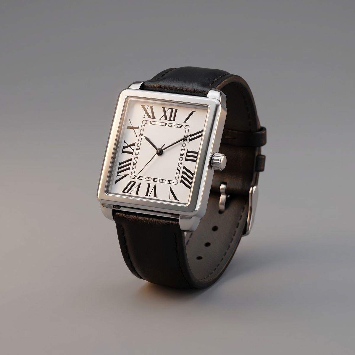 Men's classic square dress watch, angled view
