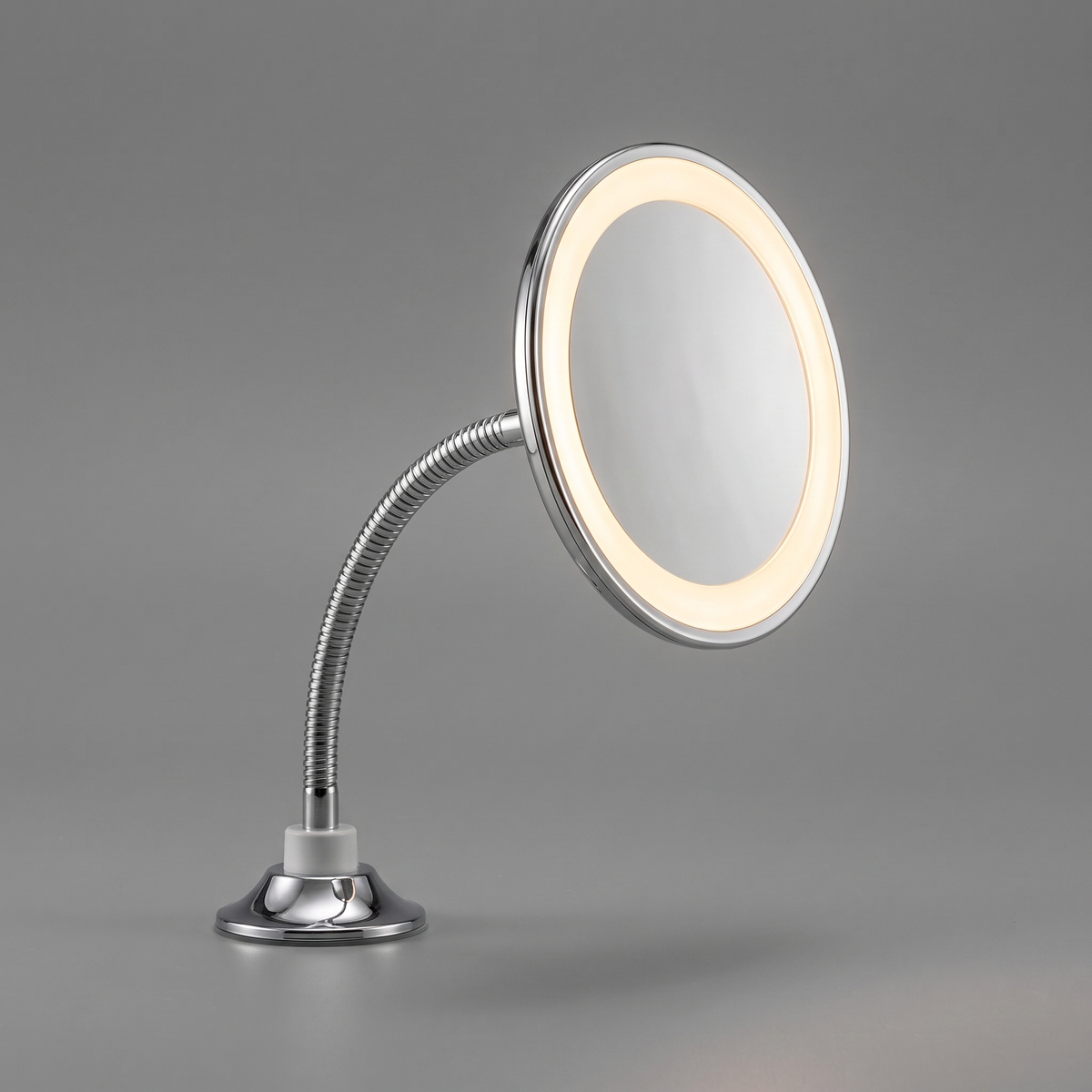 LED magnifying vanity mirror, angled view