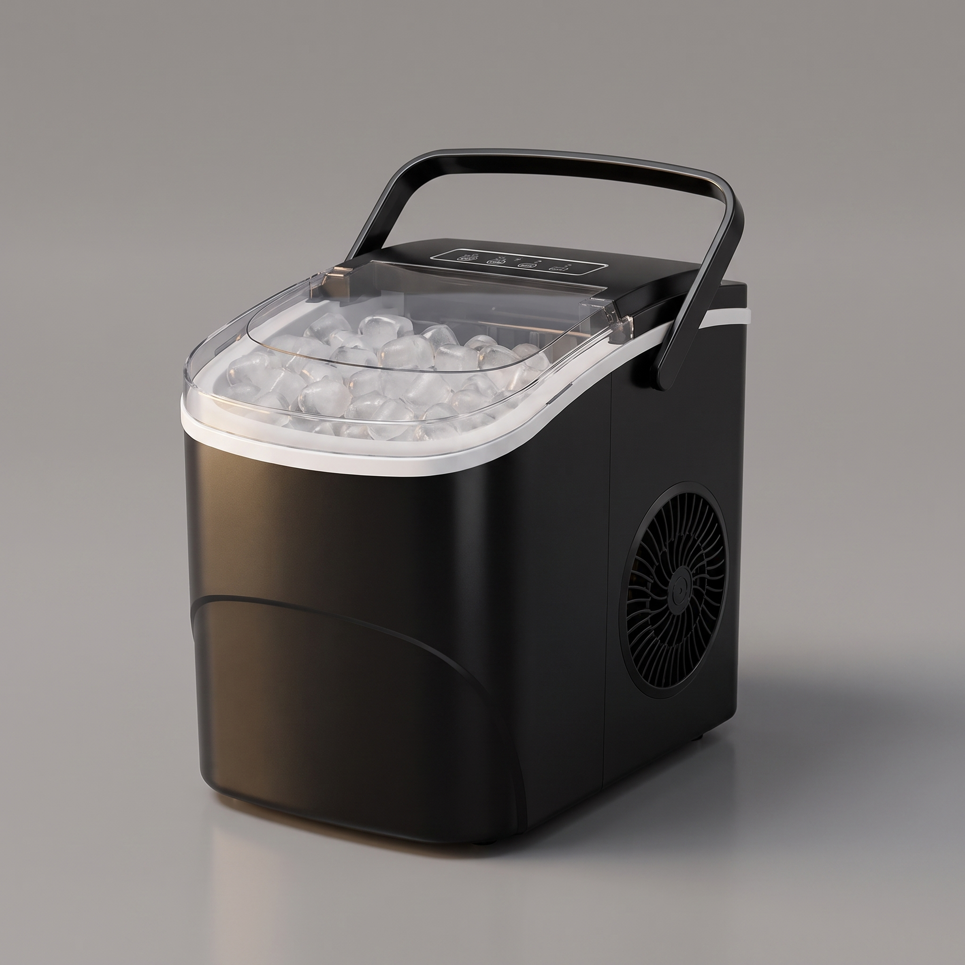 Black bullet ice maker, angled view