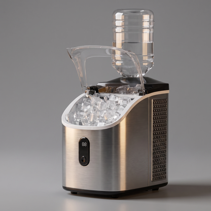 Self-cleaning portable ice maker, front view