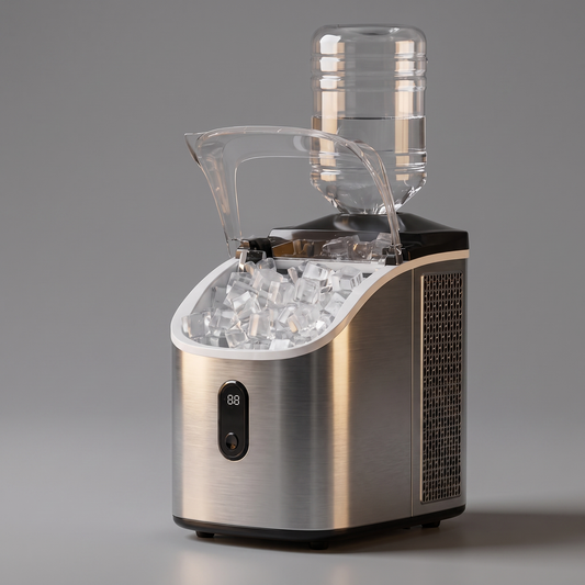 Self-cleaning portable ice maker, front view