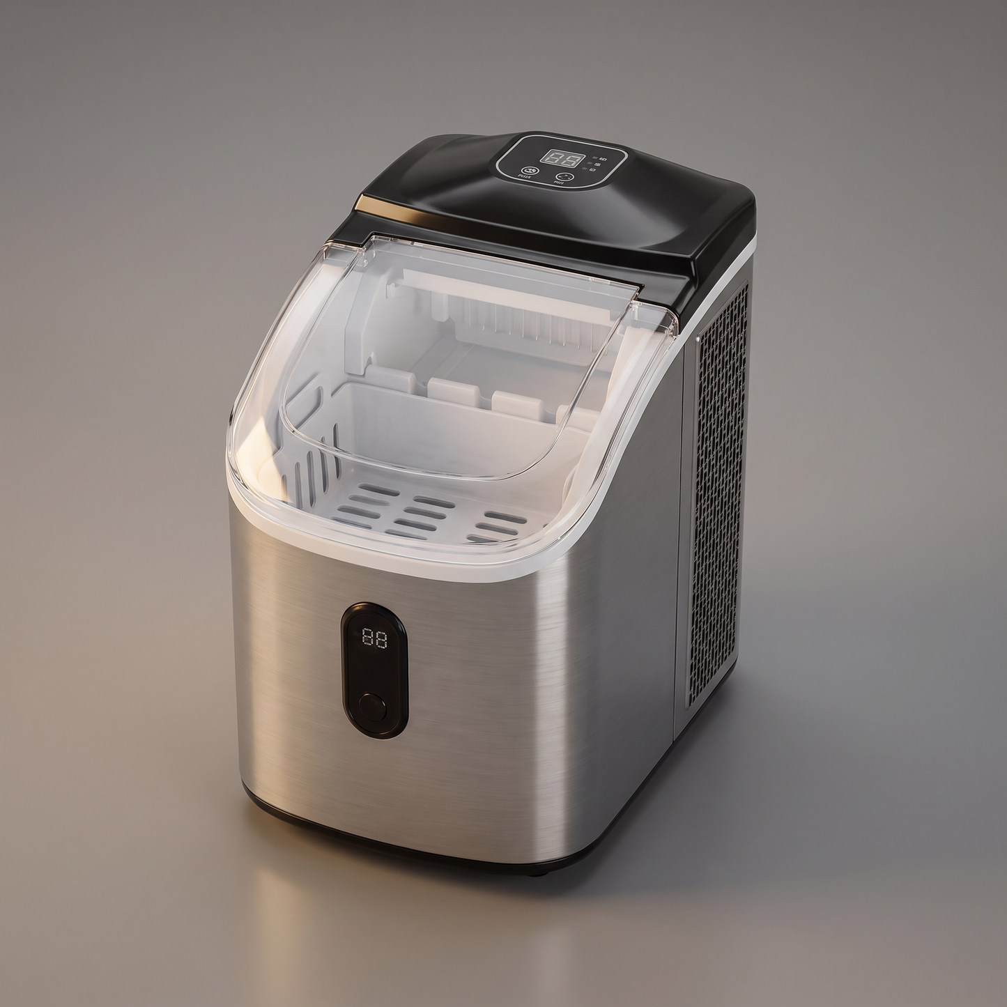 Self-cleaning portable ice maker, top view