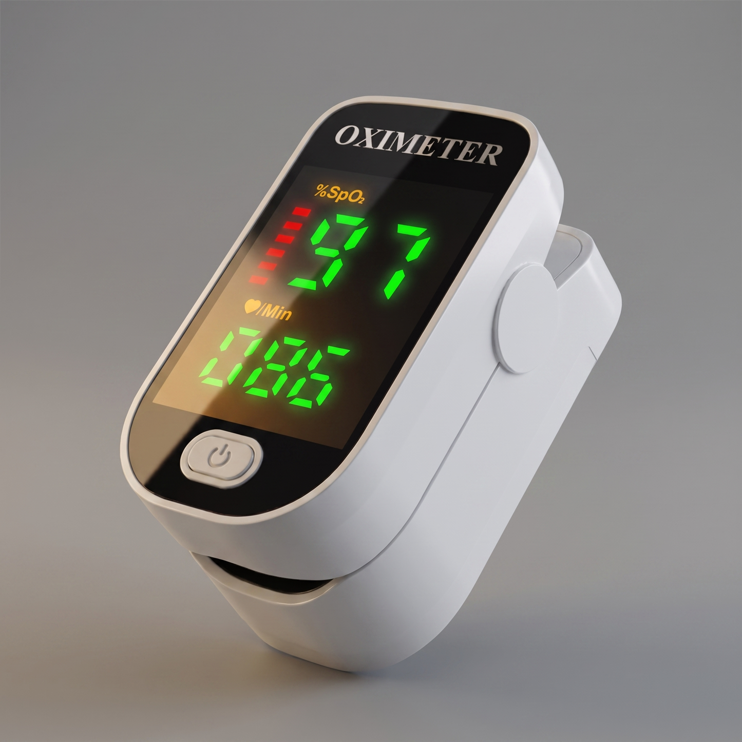 Fingertip pulse oximeter, angled view