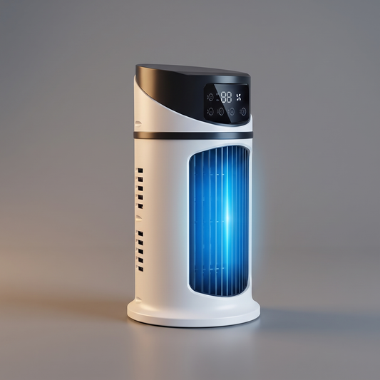 Compact evaporative air cooler, front view