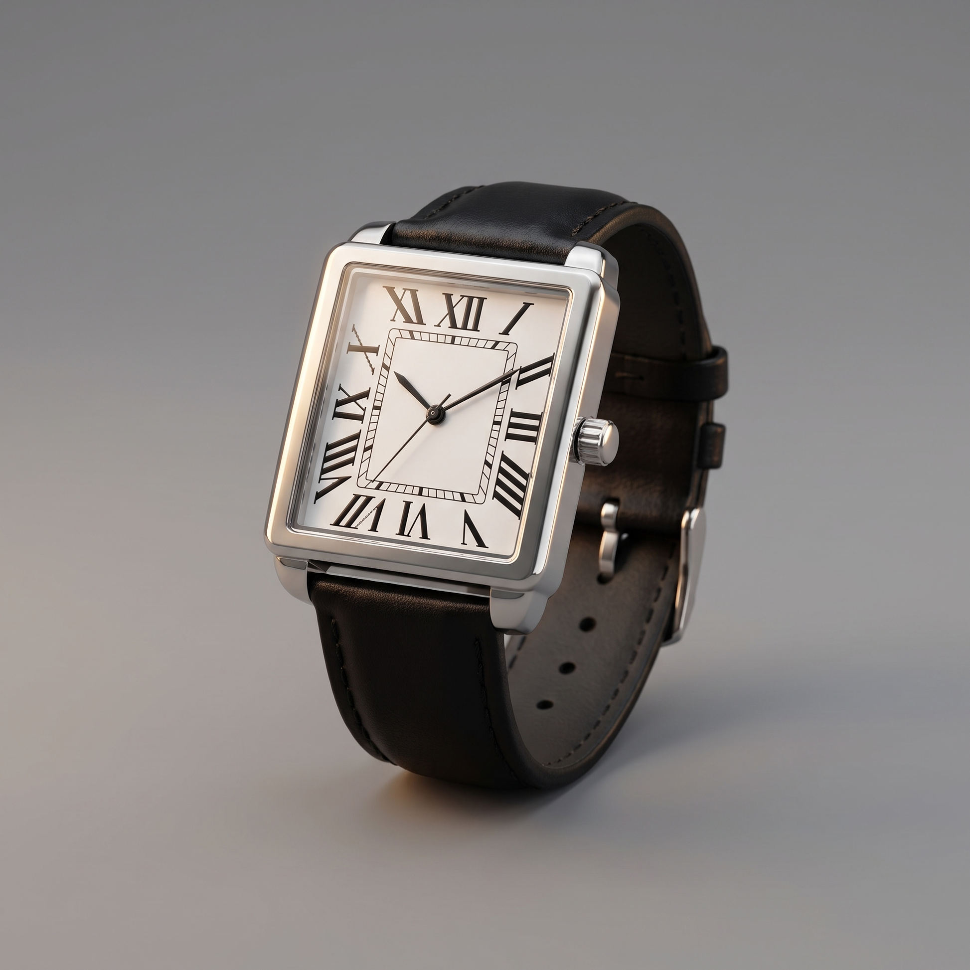 Men's classic square dress watch, angled view