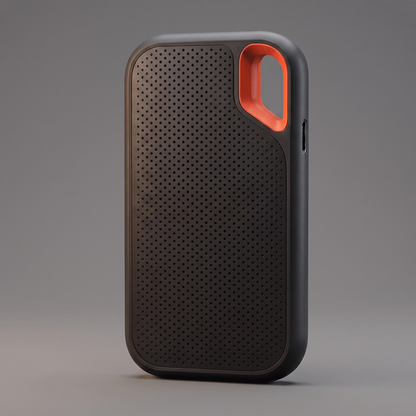 Rugged shockproof SSD, angled view