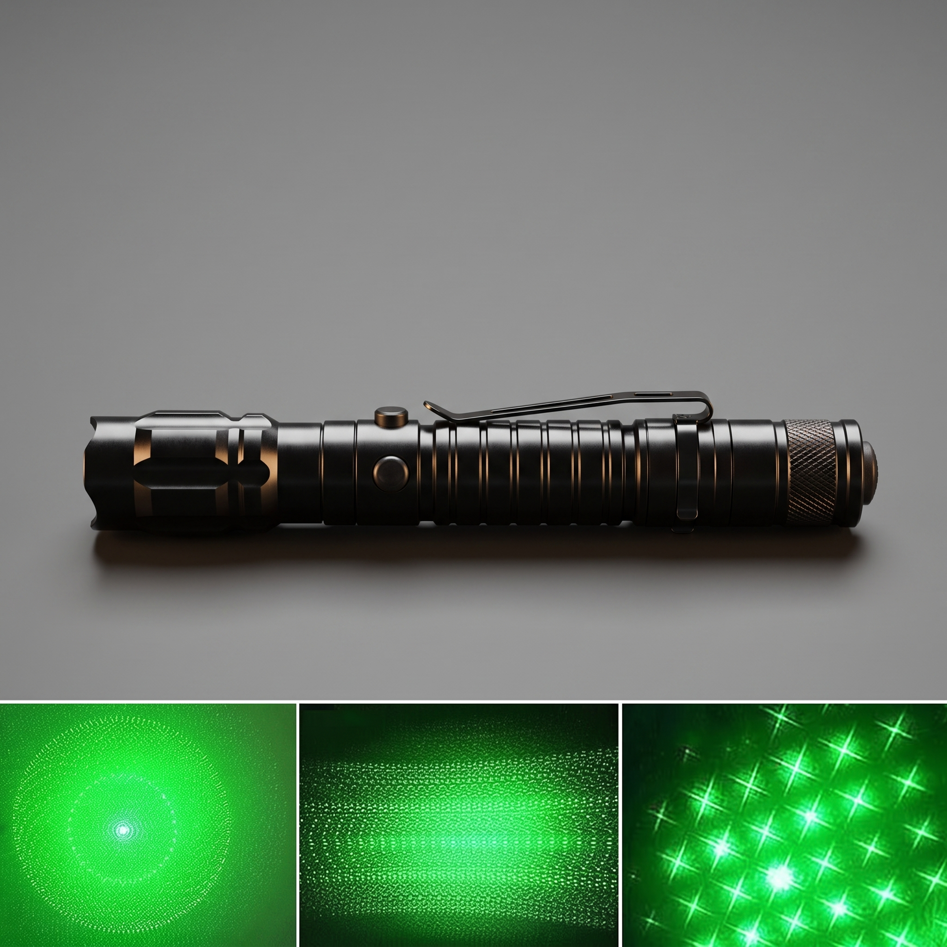 Rechargeable green laser pointer, front view