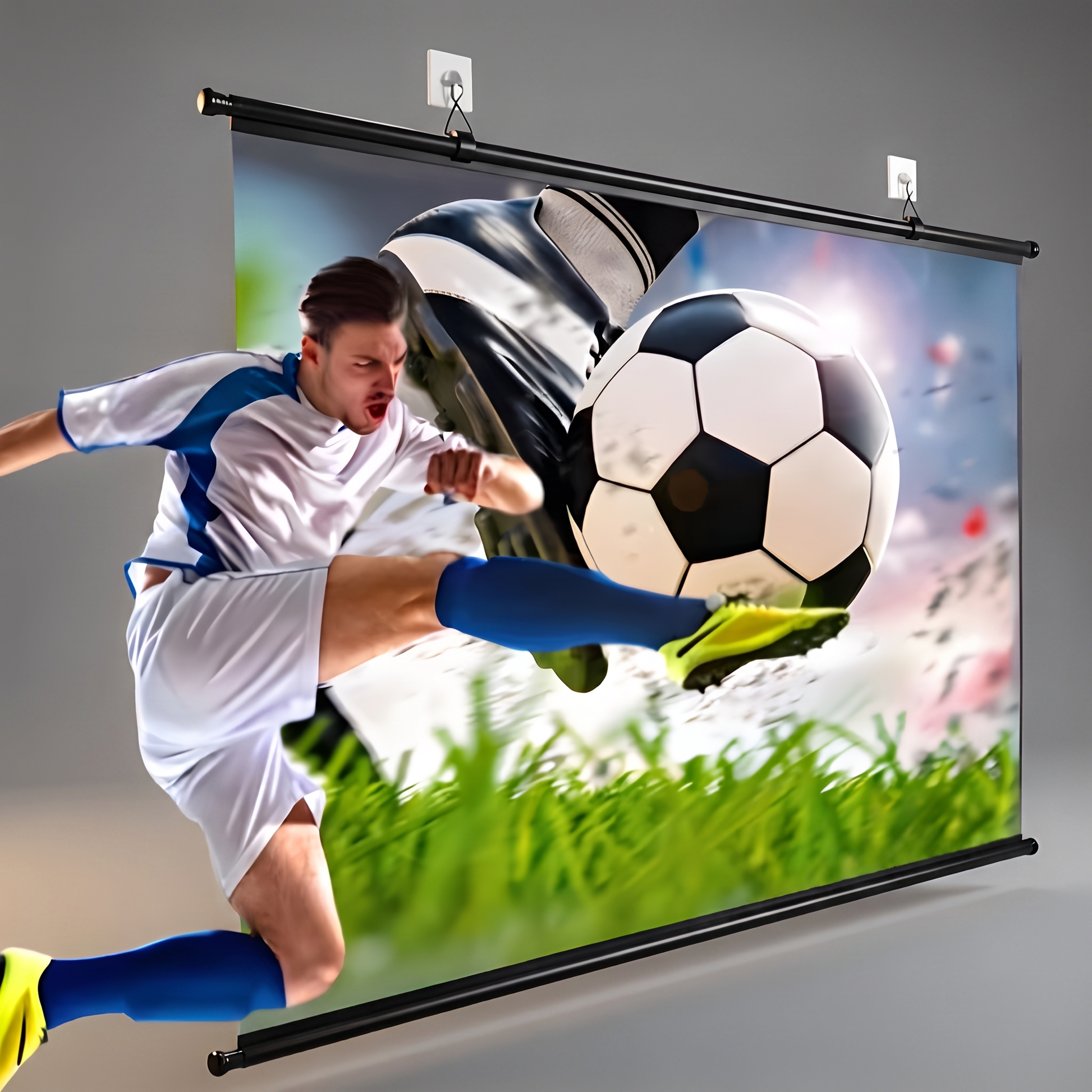 HD widescreen projector screen, angled view