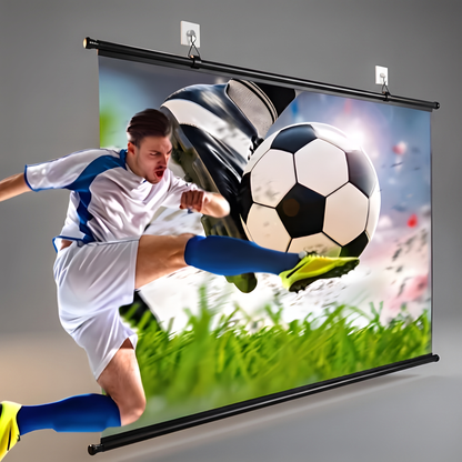HD widescreen projector screen, angled view